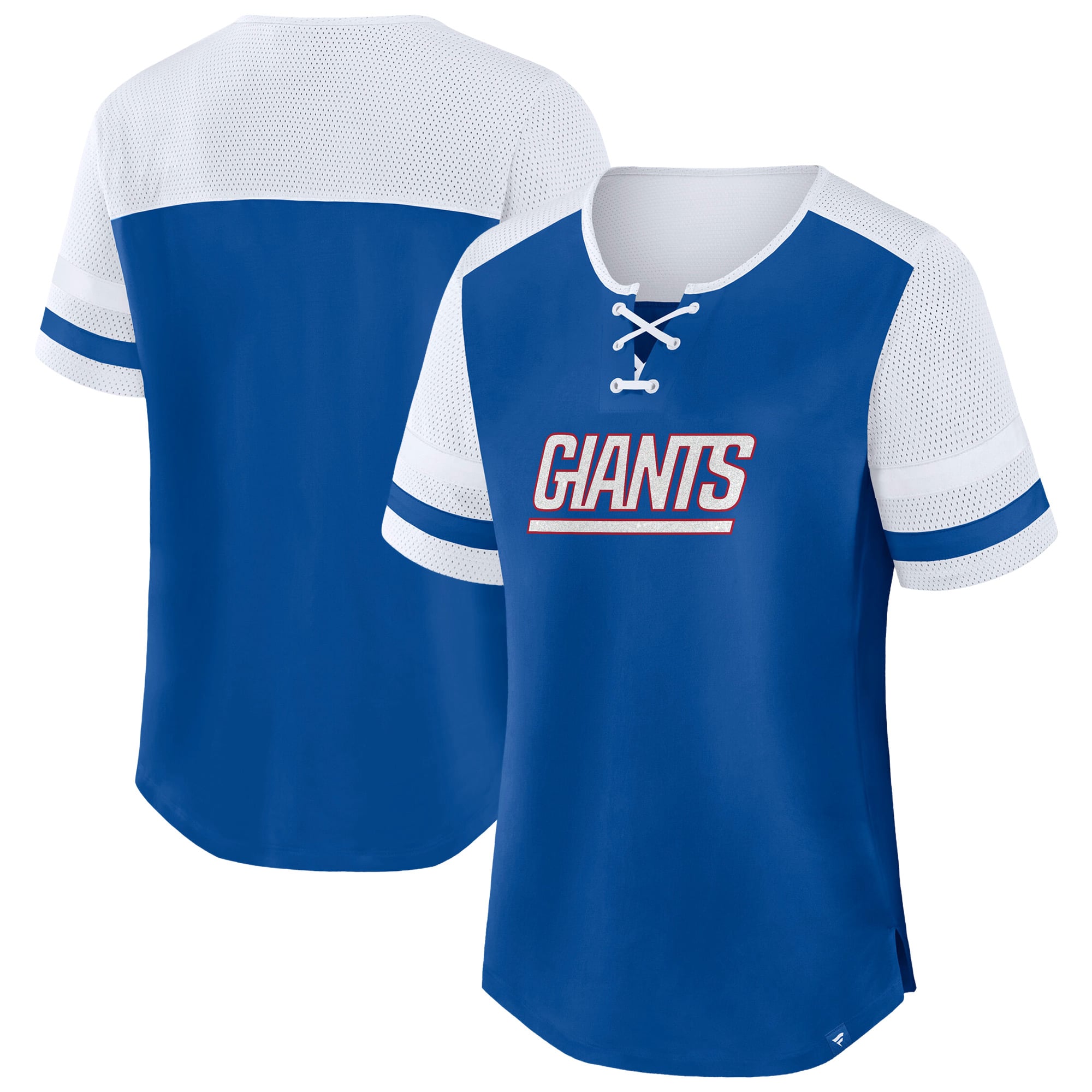 Women's Fanatics Royal/White New York Giants Plus Size Throwback Curl Route Lace-Up T-Shirt